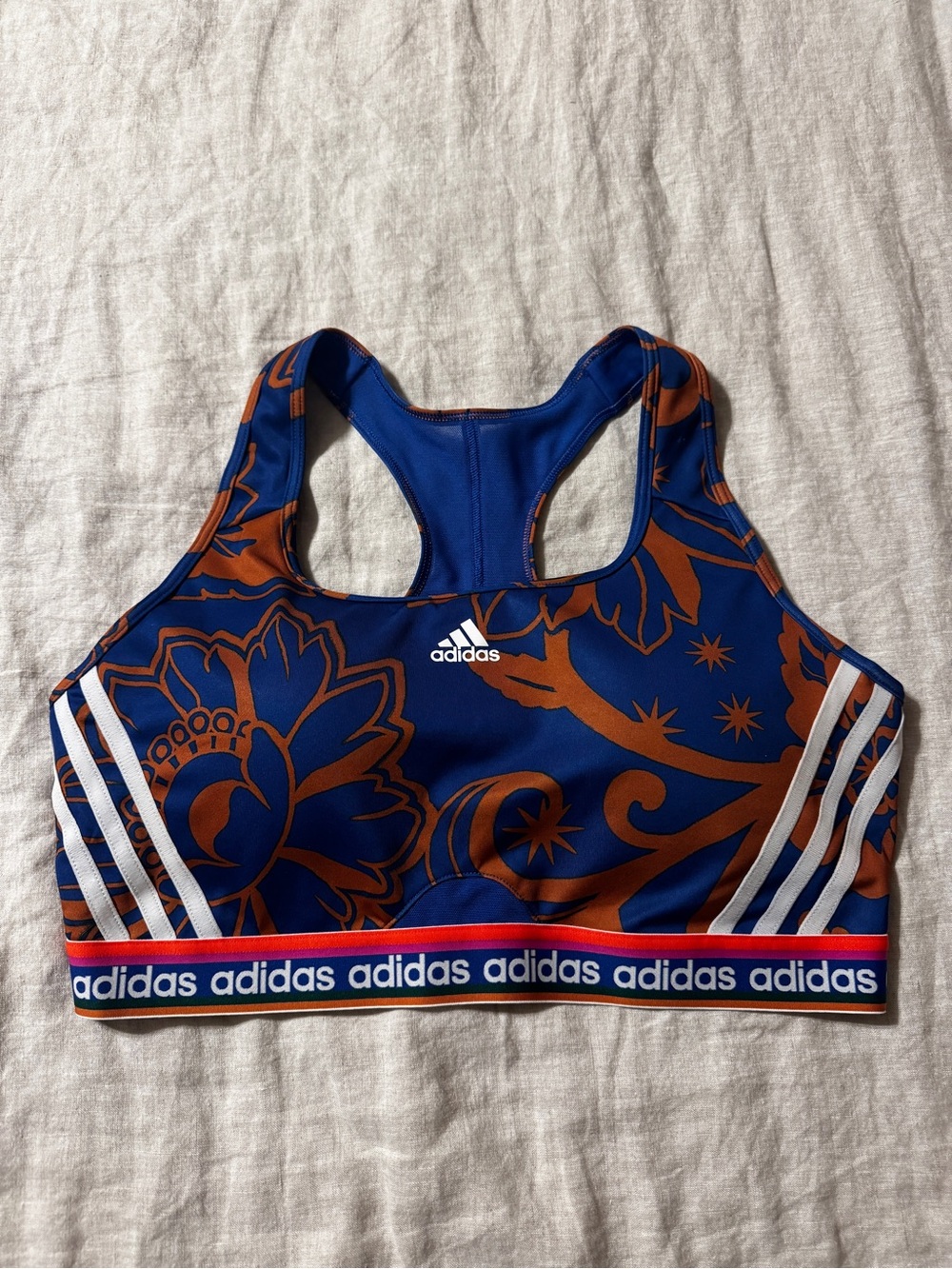 Adidas x Farm Rio Training Sports Bra Bold Blue Copper Floral Size 2X EUC XXL